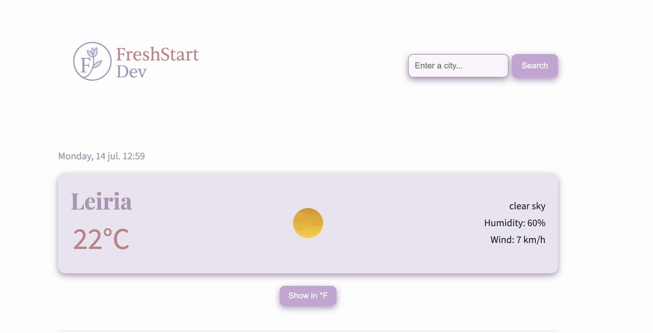 React Weather App screenshot